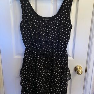 black and white polka dot tiered dress